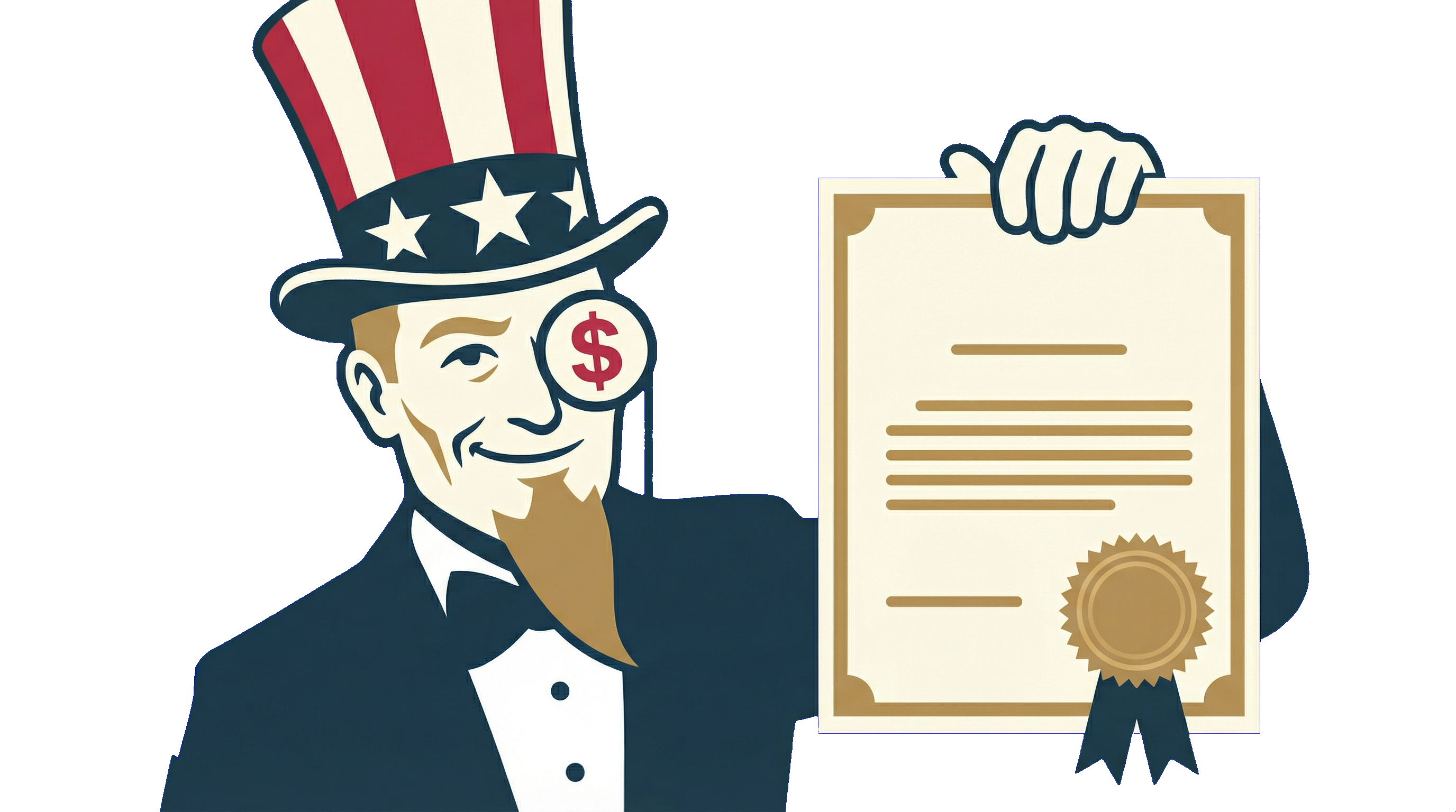 Uncle Sam holding business renewal certificate